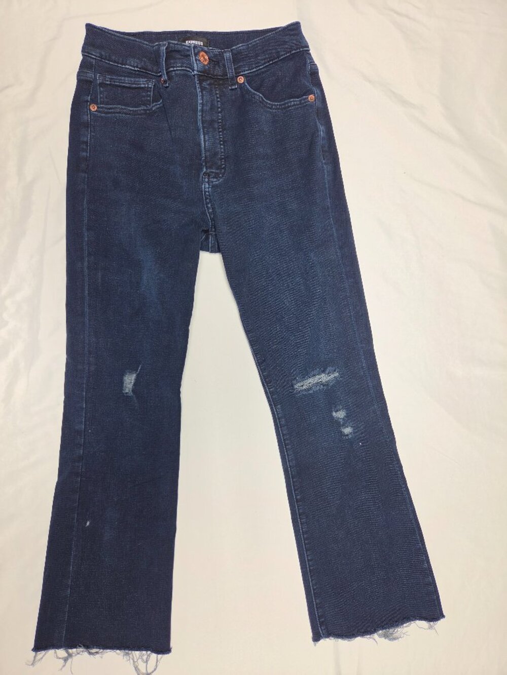 Express Cropped Flare High Rise Distressed Jeans Size 4R